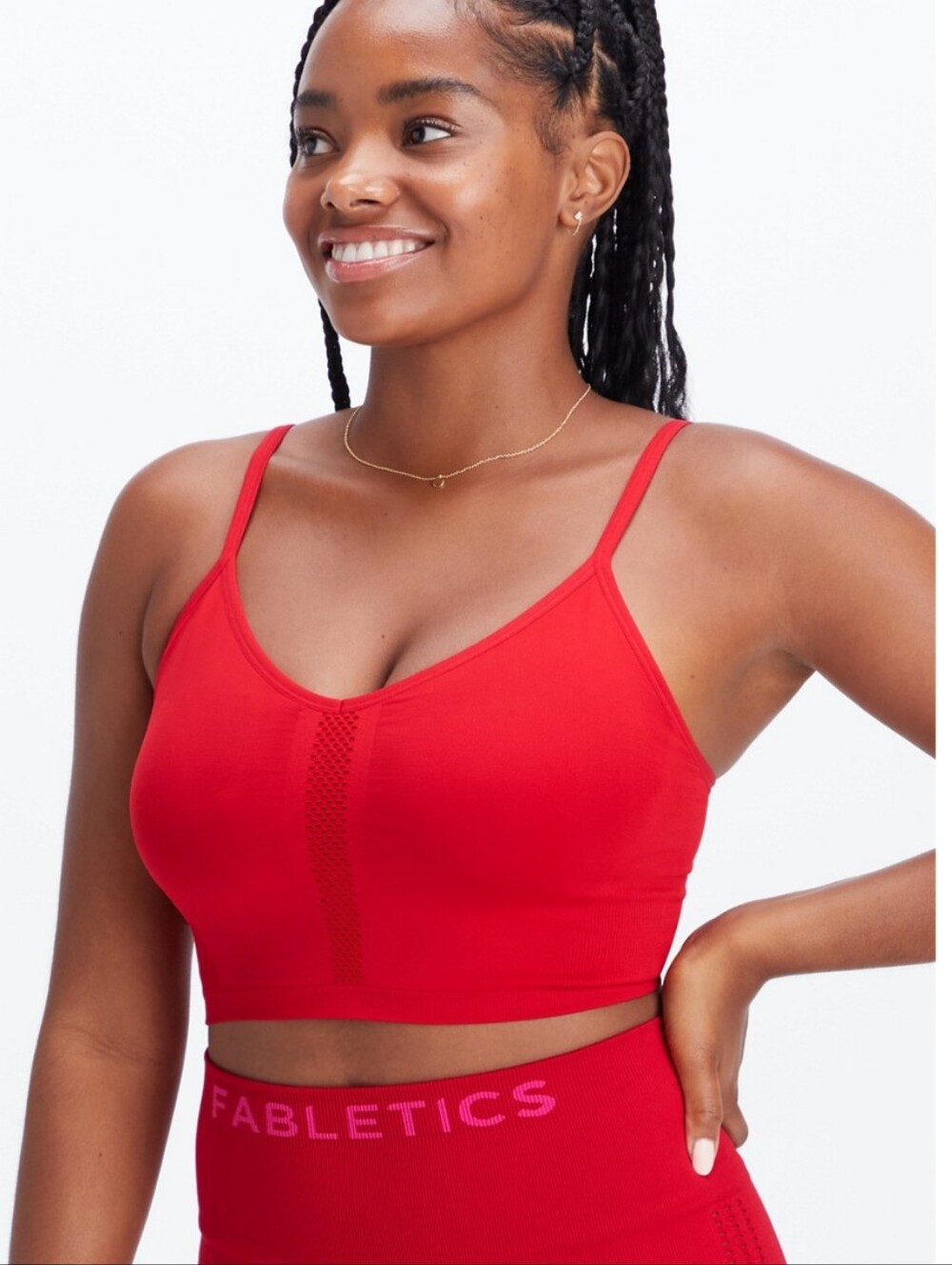 Fabletics Sync Seamless Bralette in red with stylish ventilation details